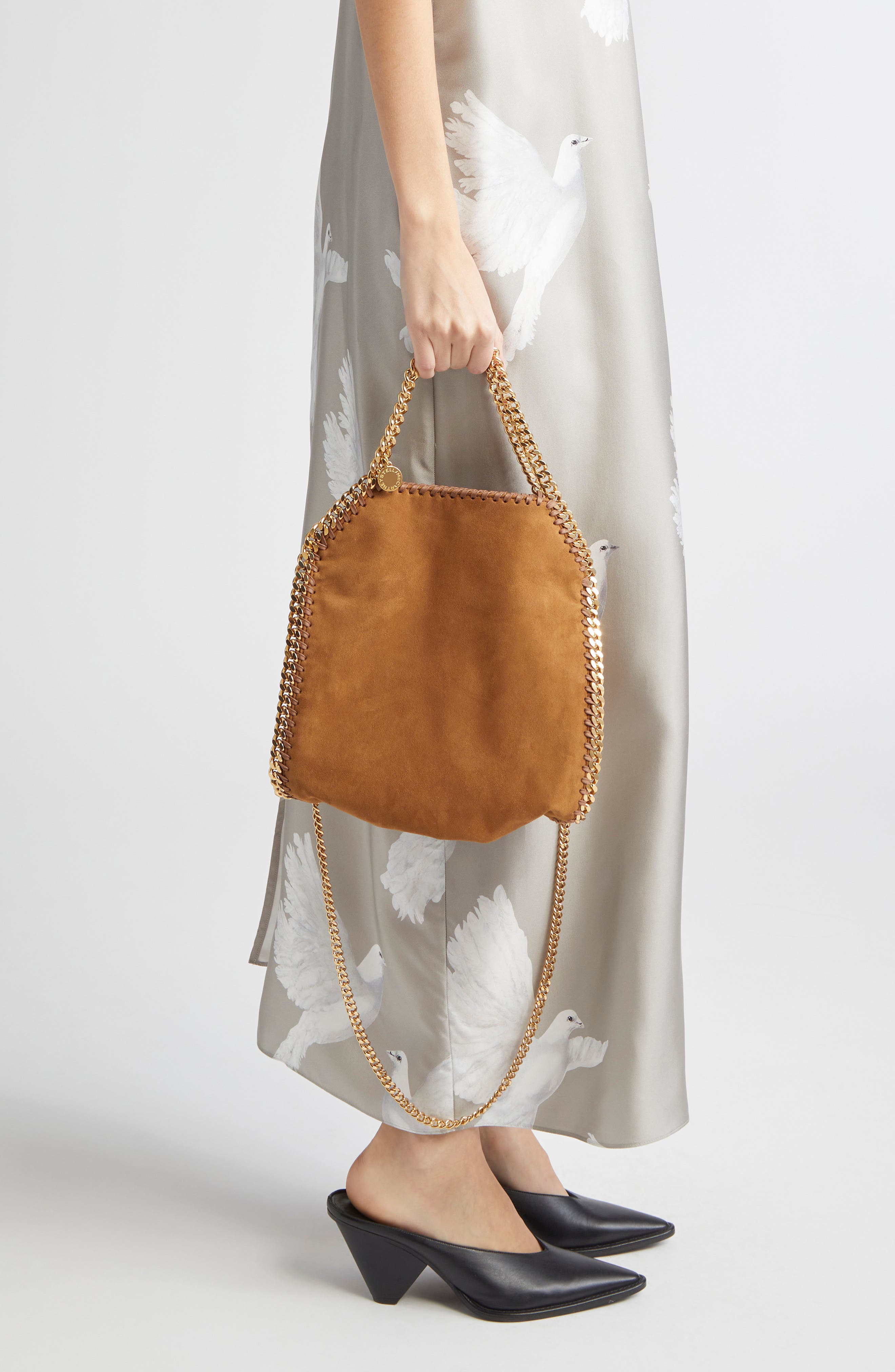 Stella McCartney Mini Falabella Faux Suede Crossbody Bag, Alternate, color, Brandy