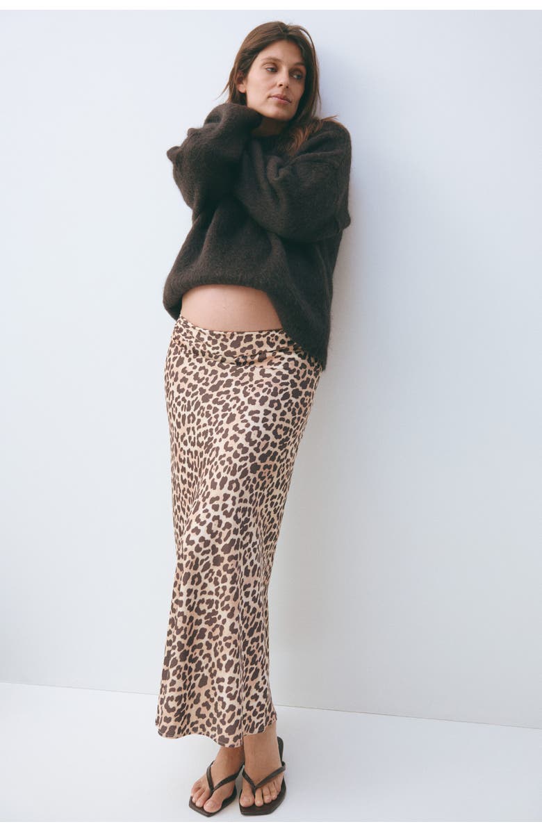 H&M Mama Satin Slip Skirt, Alternate, color, Beige/Leopard Print