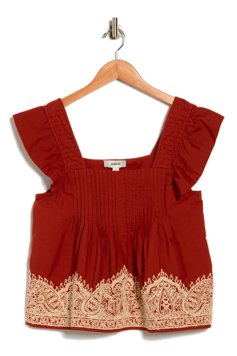 Ruffle Embroidered Tank, Alternate, color, RUST / IVORY