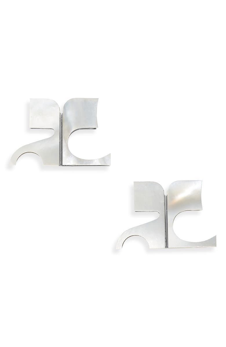 Courrèges AC Mother-of-Pearl Stud Earrings, Main, color, 