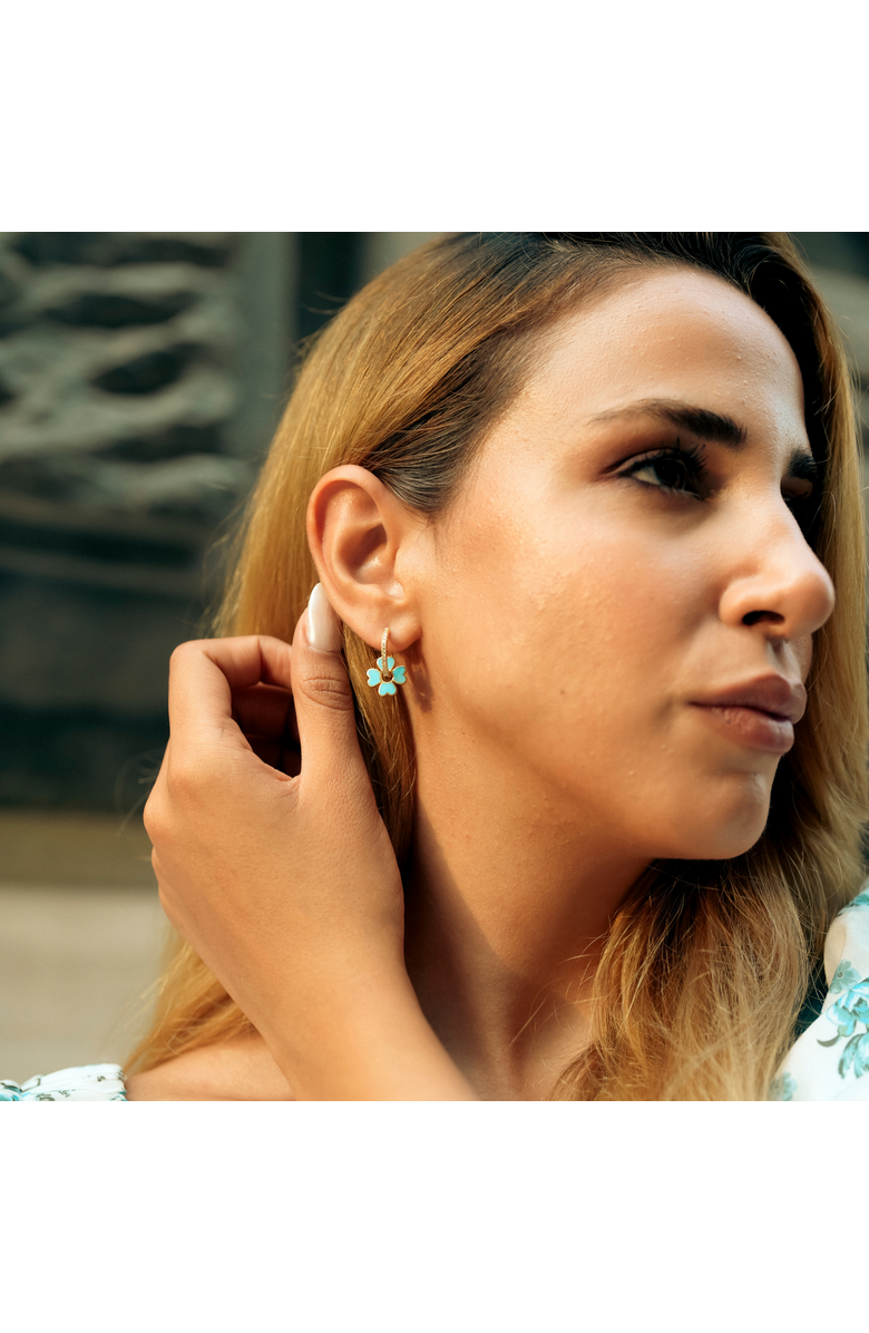 Spero London Sterling Silver Enamel Clover Earrings - Turquoise, Alternate, color, Gold