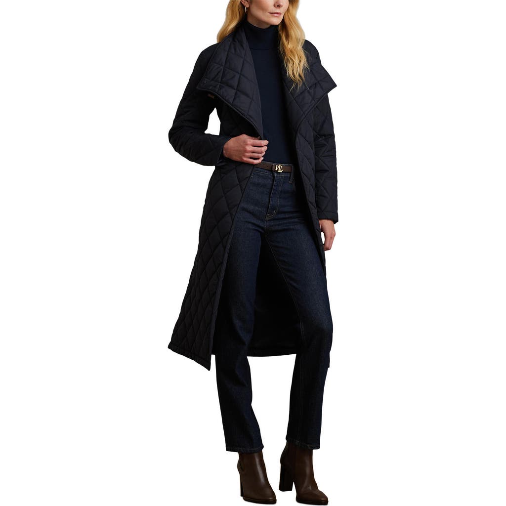 Ralph Lauren Lauren Quilted Long Wrap Jacket In Blue