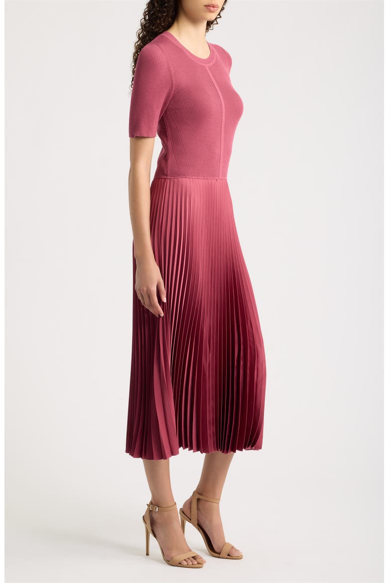 Fadridi Short Sleeve Pleated Midi Dress, Alternate, color, DRY ROSE