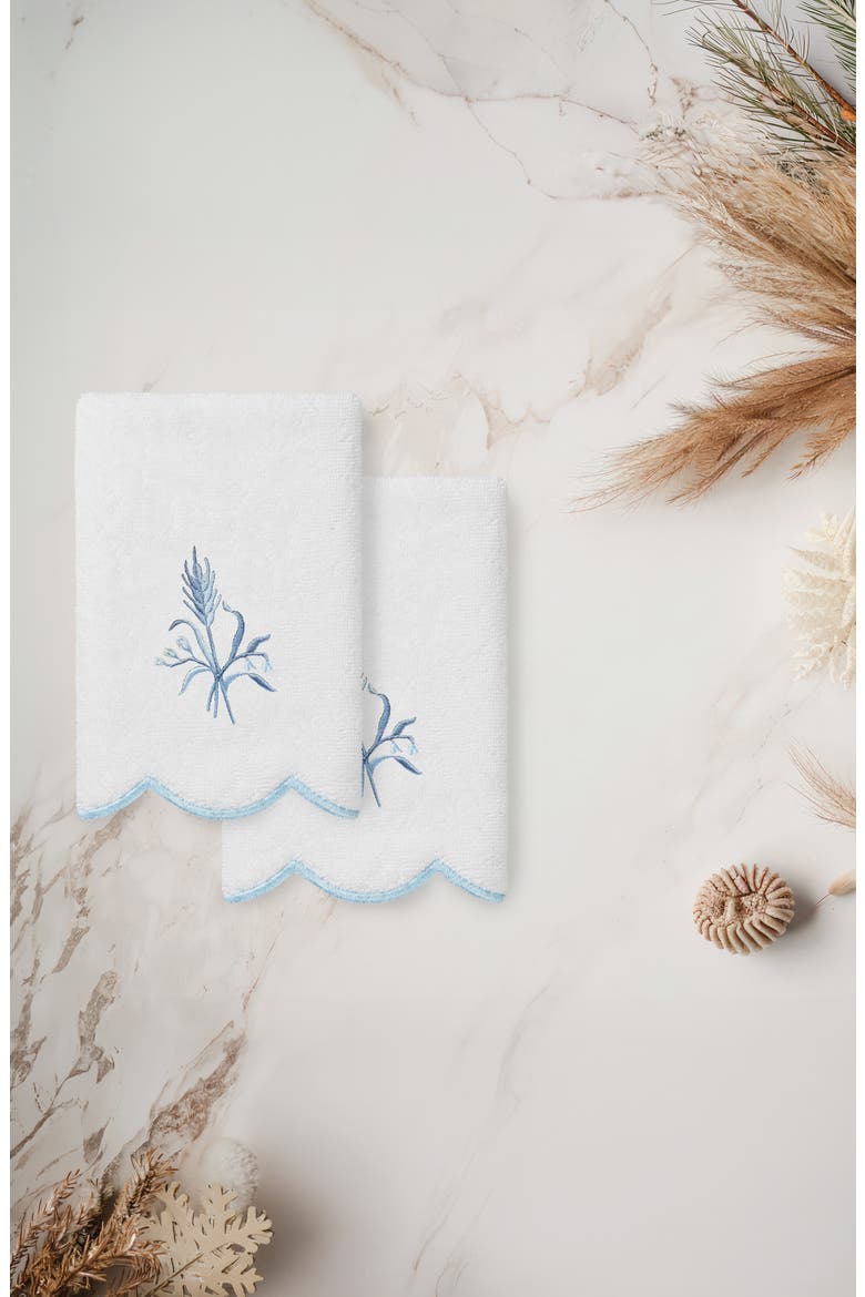 Whitney Scallop Set of 2 Fingertip Towels, Alternate, color, WHITE/ BLUE