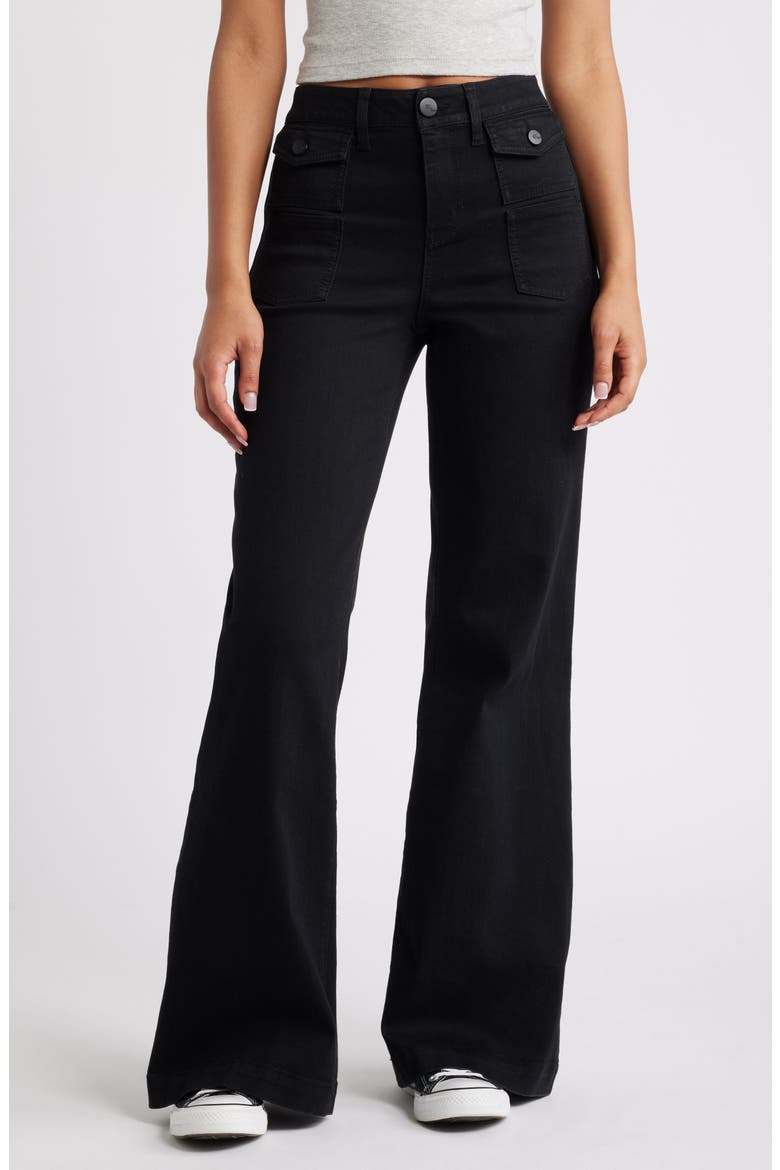 Belle Patch Pocket Flare Jeans, Main, color, BLACK