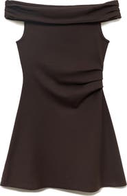 MANGO Pleated Off the Shoulder Dress