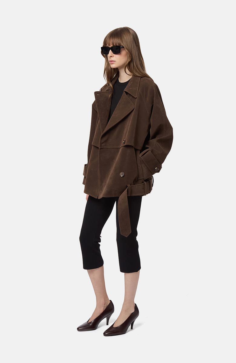Apparis Gaia Faux Suede Short Trench Coat, Alternate, color, Dark Brown