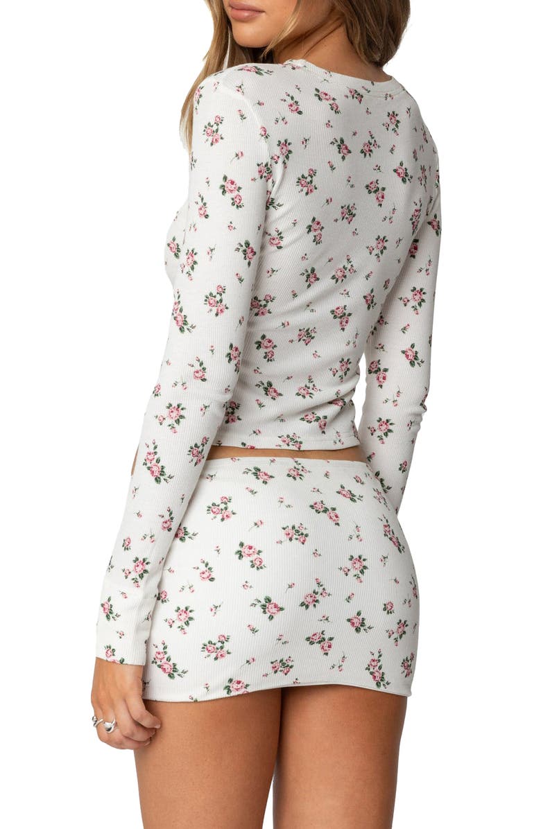 EDIKTED Melany Floral Waffle Long Sleeve T-Shirt, Alternate, color, Cream