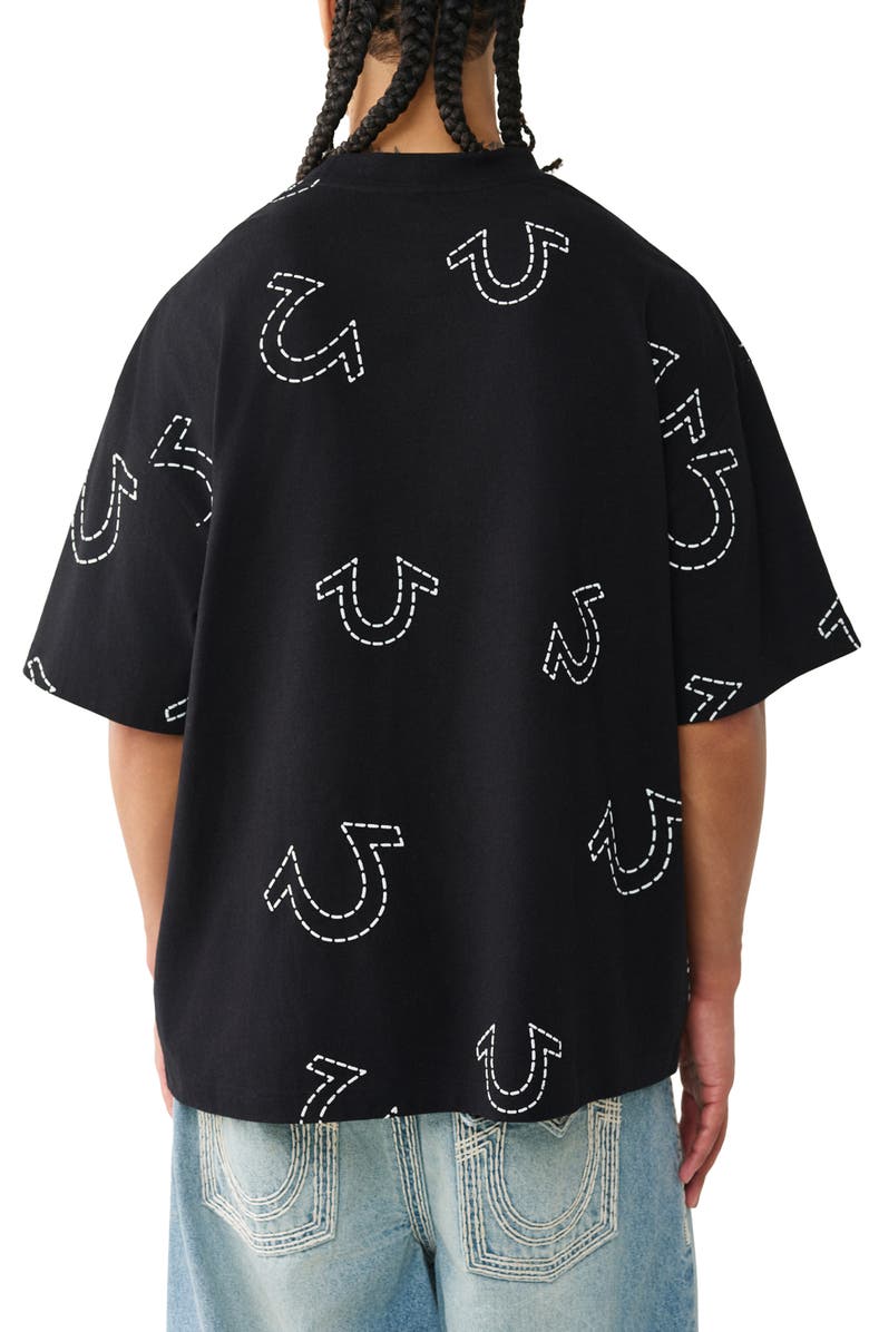 True Religion Horseshoe Print Oversize Heavyweight Cotton T-Shirt, Alternate, color, Jet Black