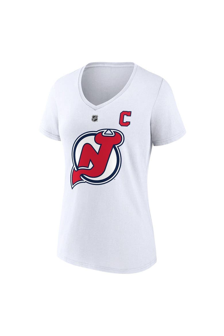 Women's Fanatics Branded Nico Hischier White New Jersey Devils Special Edition 2.0 Name & Number V-Neck T-Shirt, Alternate, color, White
