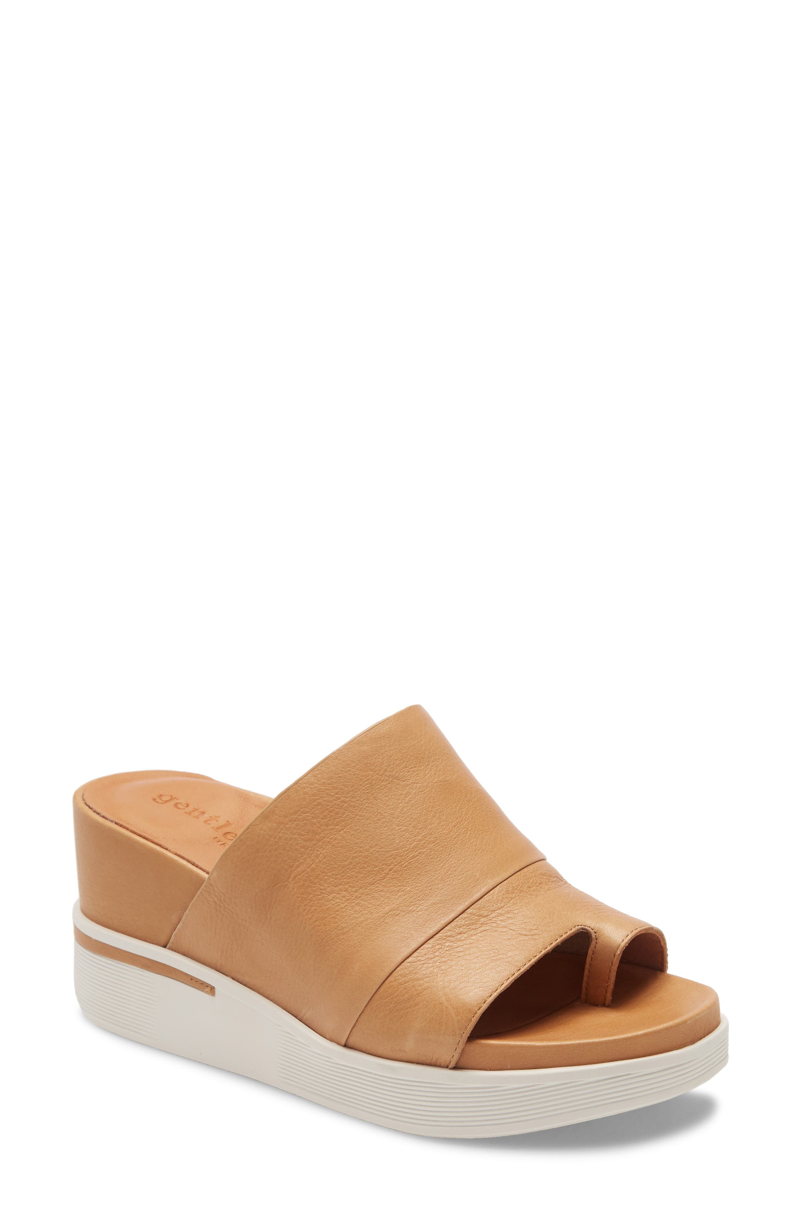 by Kenneth Cole Gisele Platform Wedge Slide Sandal, Main, color, TAN LEATHER