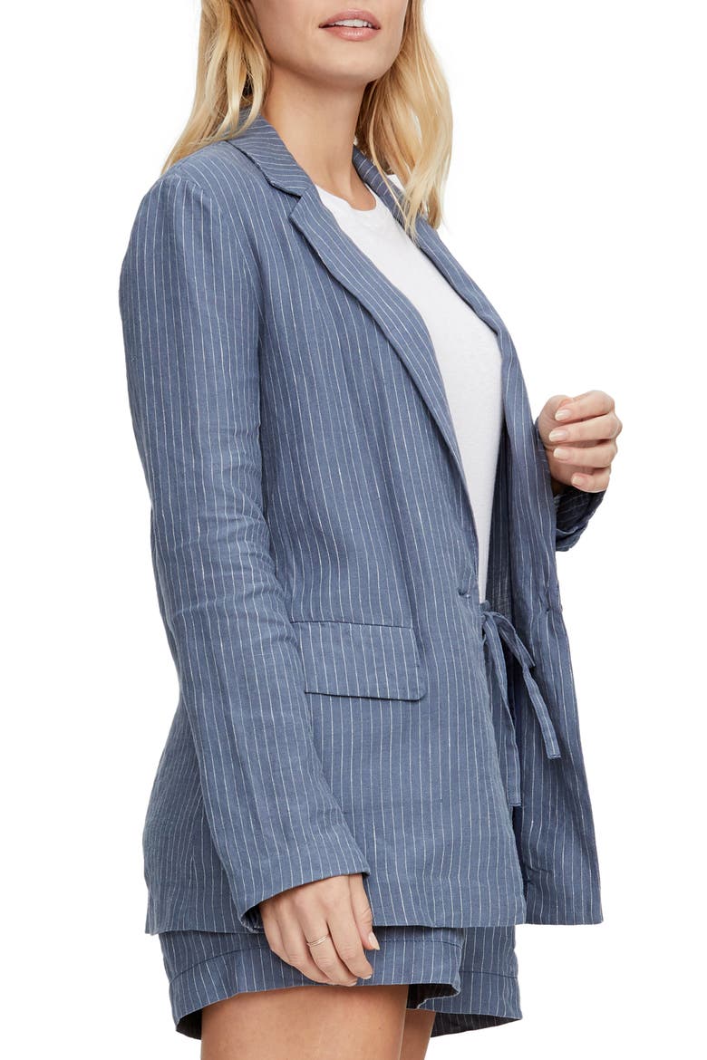 Lottie Pinstripe Linen Blazer, Alternate, color, LAKE W/ WHITE ST