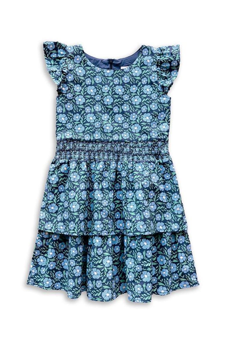 Floral Print Dress With Waist Ruching, Main, color, Blue Floral