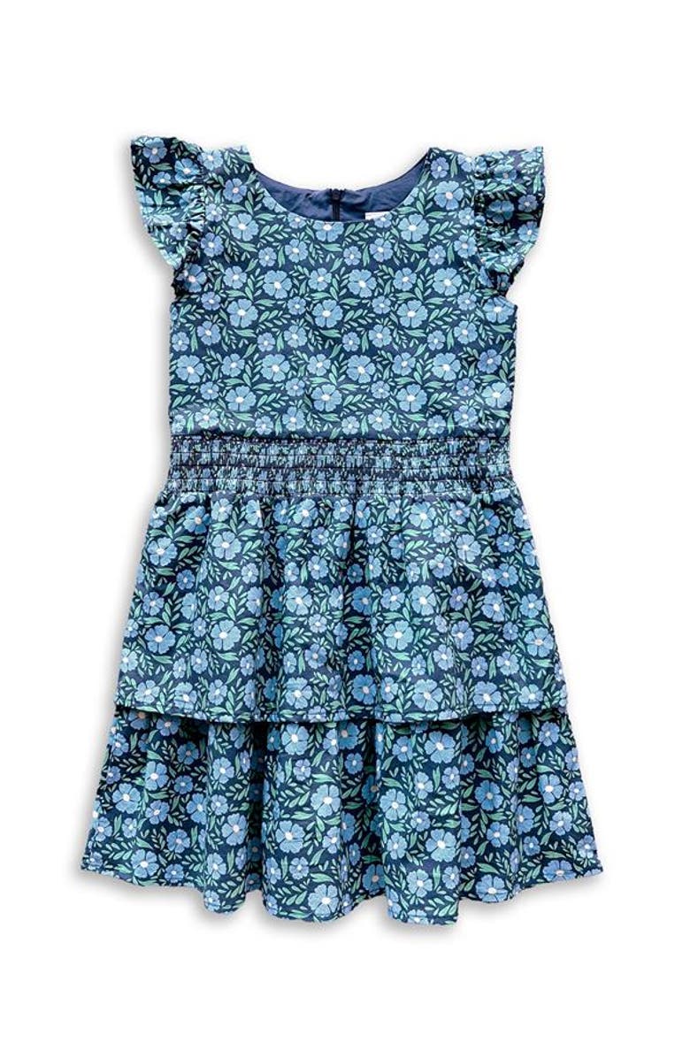 Florence Eiseman Floral Print Dress With Waist Ruching, Main, color, Blue Floral