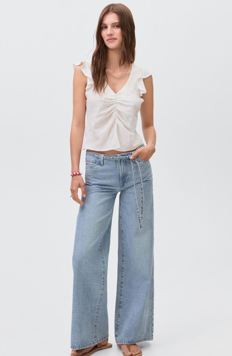 MANGO TEEN Low Rise Waist Tie Wide Leg Jeans, Alternate, color, Light Blue