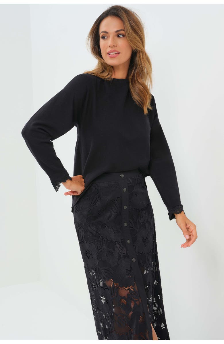 Anatomie Passion Sweater Knit & Lace Crewneck with Back, Alternate, color, Black