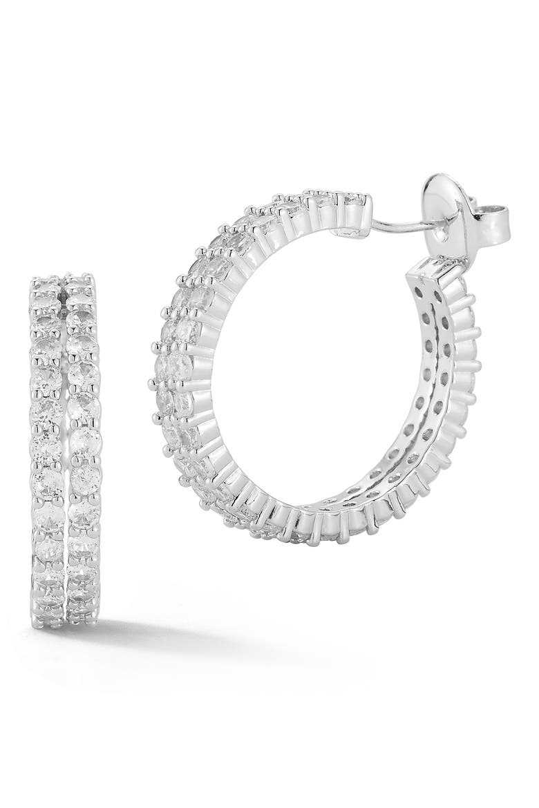 Double Row Pavé Cubic Zirconia Hoop Earrings, Main, color, SILVER