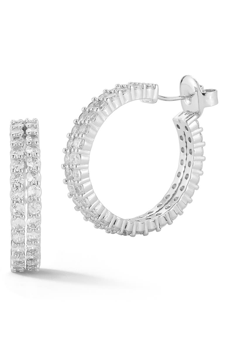 CHLOE AND MADISON Double Row Pavé Cubic Zirconia Hoop Earrings, Main, color, Silver