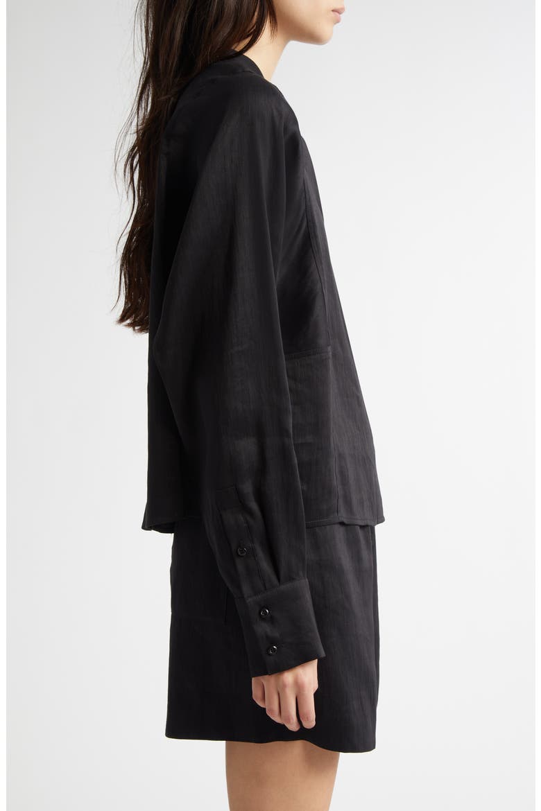 Siara Oversize Linen & Silk Blouse, Alternate, color, BLACK