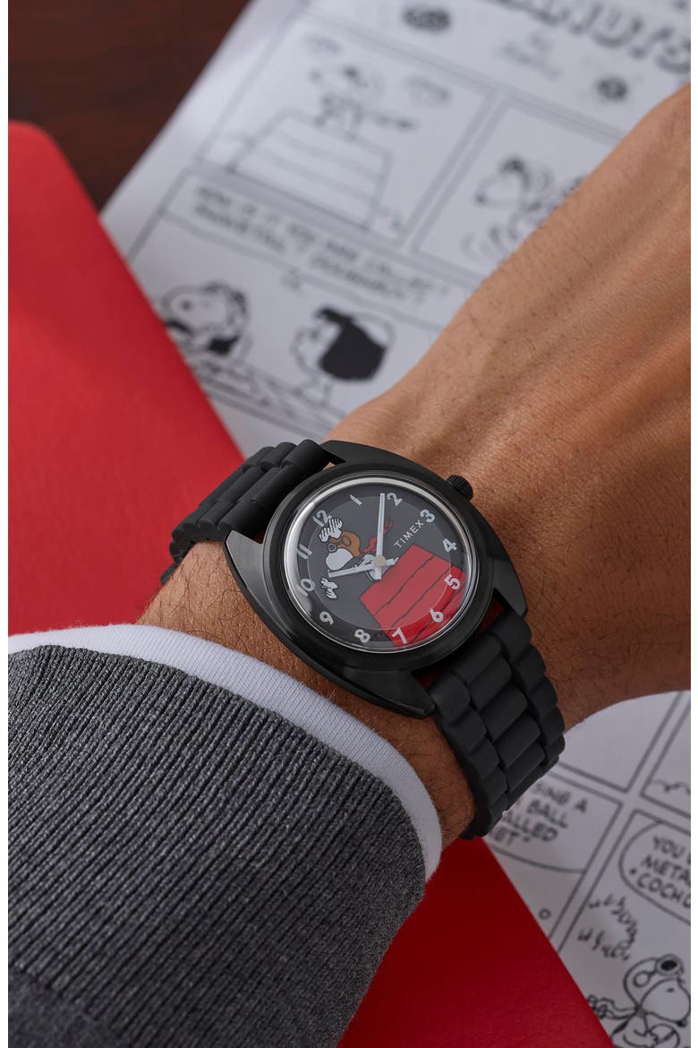 Peanuts® x Timex 1979 Reissue Inspired37mm Silicone Strap Watch, Alternate, color, BLACK