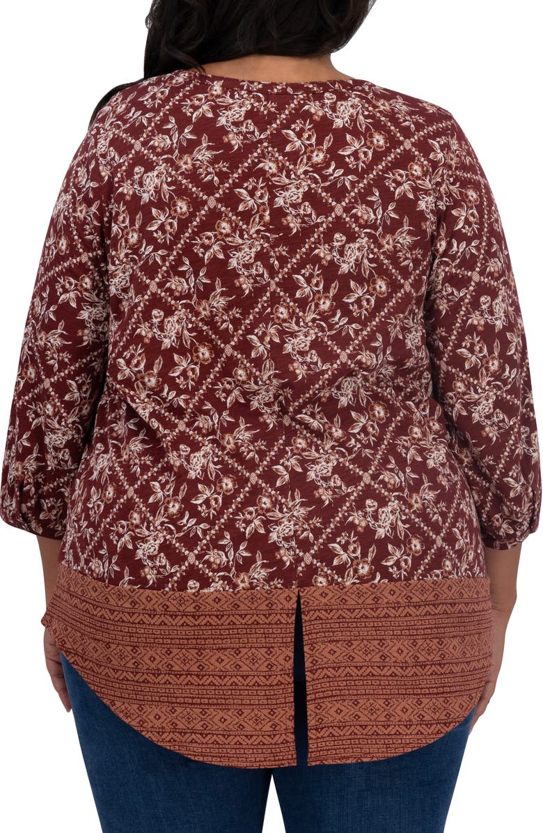 Lucky Brand Border Print Top, Alternate, color, Burgundy Multi