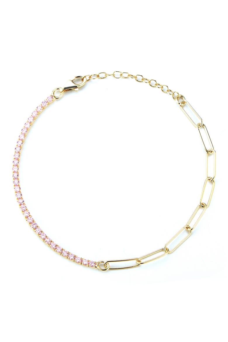 Cubic Zirconia Fishbone Bracelet, Main, color, GOLD/ PINK