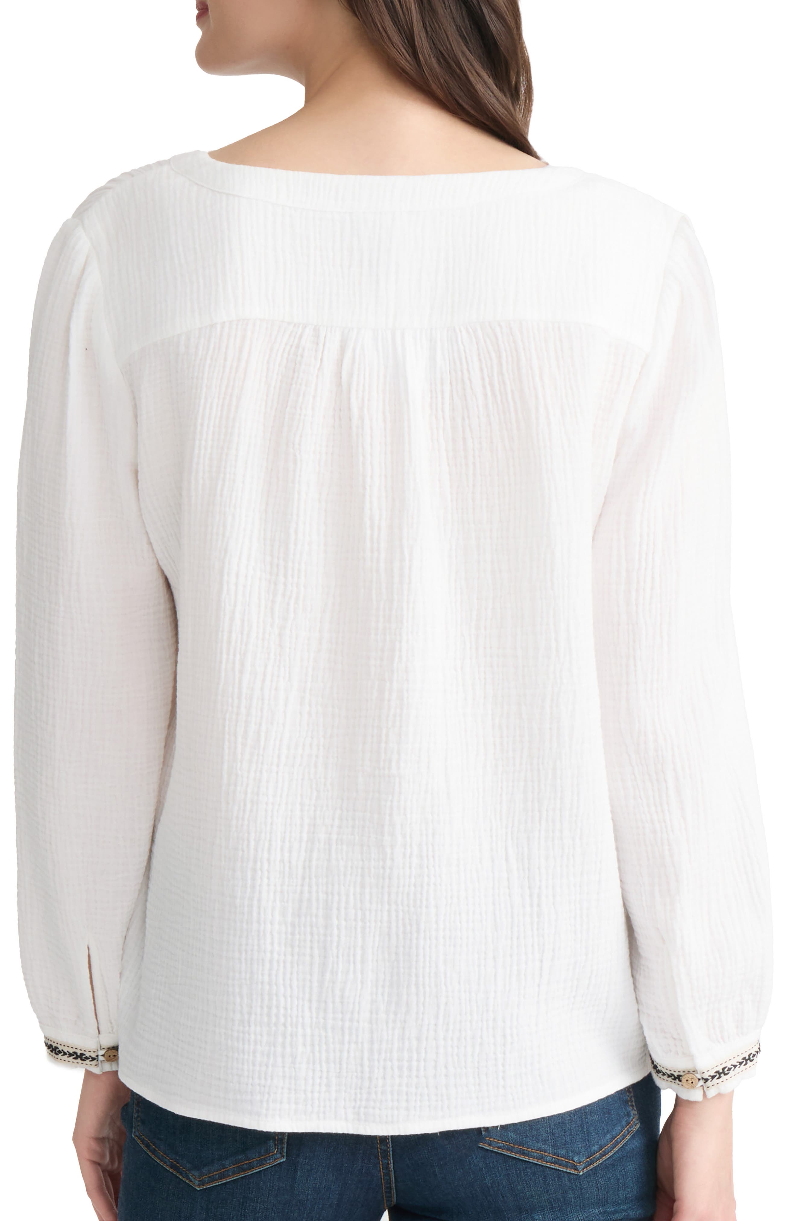 Embroidered Trim Gauze Top (Women) | Nordstrom