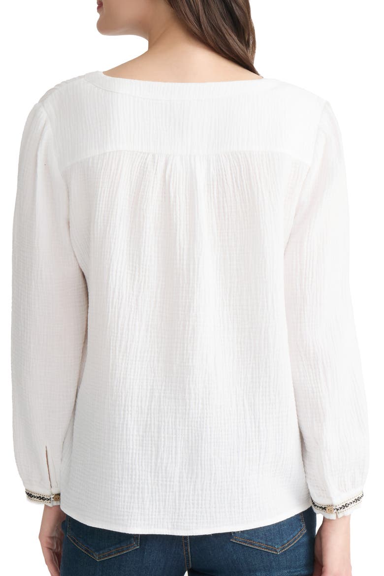 Embroidered Trim Gauze Top, Alternate, color, NATURAL WHITE