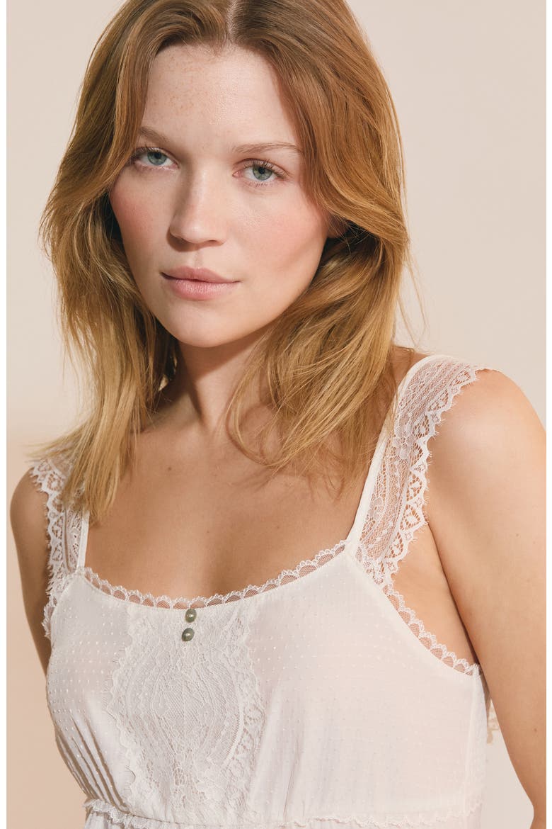 Poudree Lace Trim Open Back Nightgown, Alternate, color, ECRU