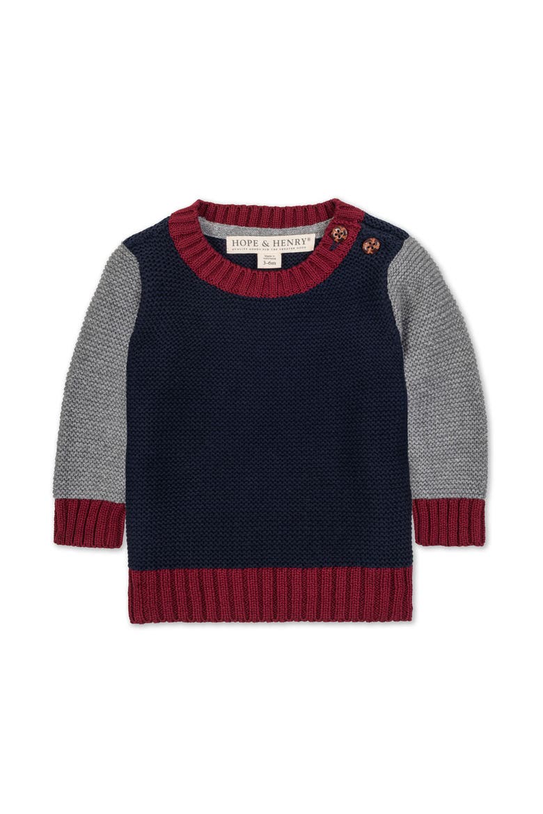 Kids' Organic Long Sleeve Crewneck Pullover Sweater, Main, color, Navy and Dark Gray Heather