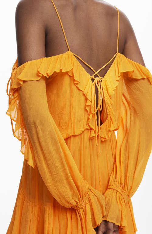 Desigual Cold Shoulder Long Sleeve Minidress In Orange