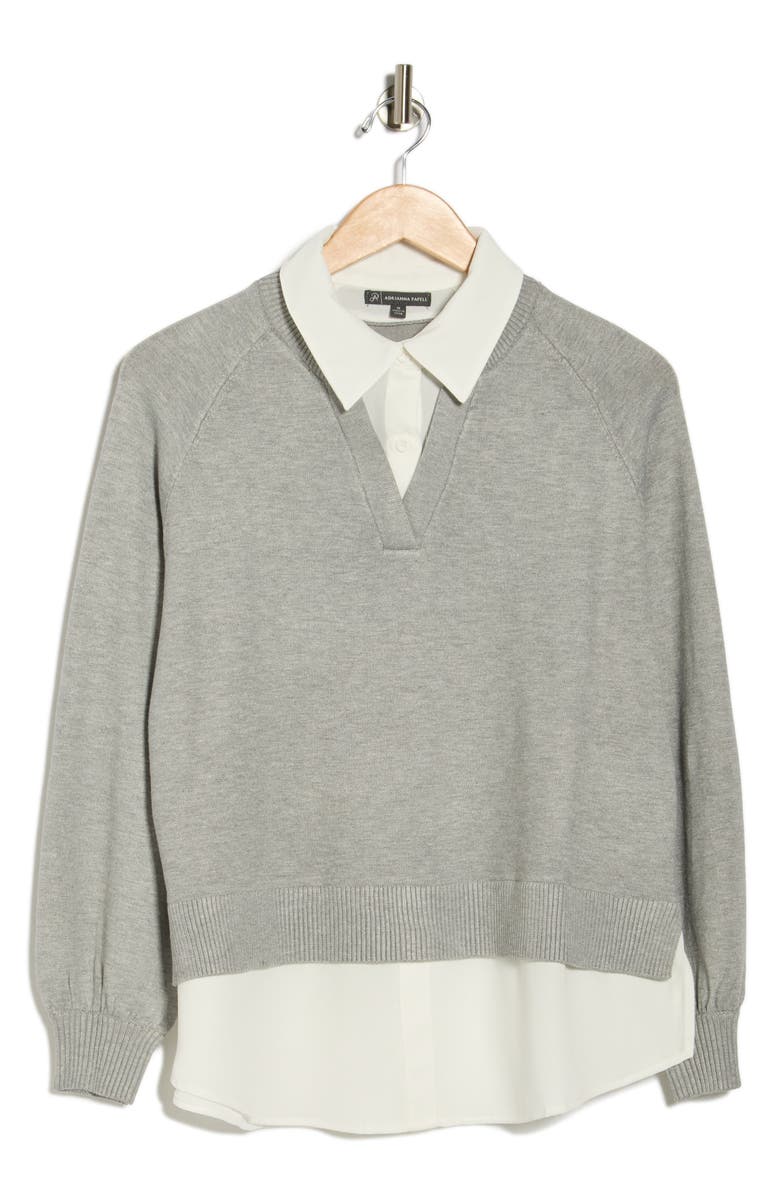 Adrianna Papell Mixed Media Sweater, Alternate, color, Heather Gray/ Ivory