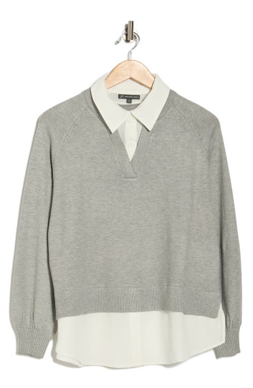 Adrianna Papell Mixed Media Sweater In Gray