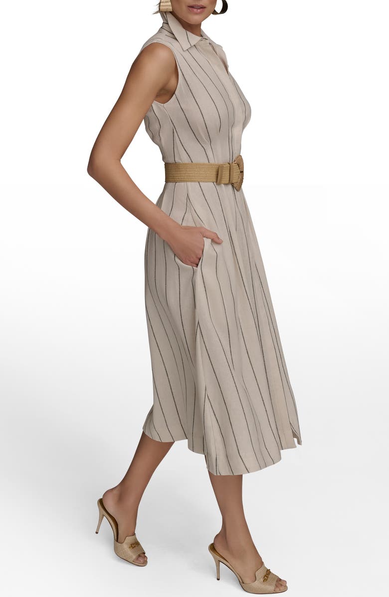 Donna Karan New York Stripe Linen Blend Shirtdress, Alternate, color, Sand/ Ink