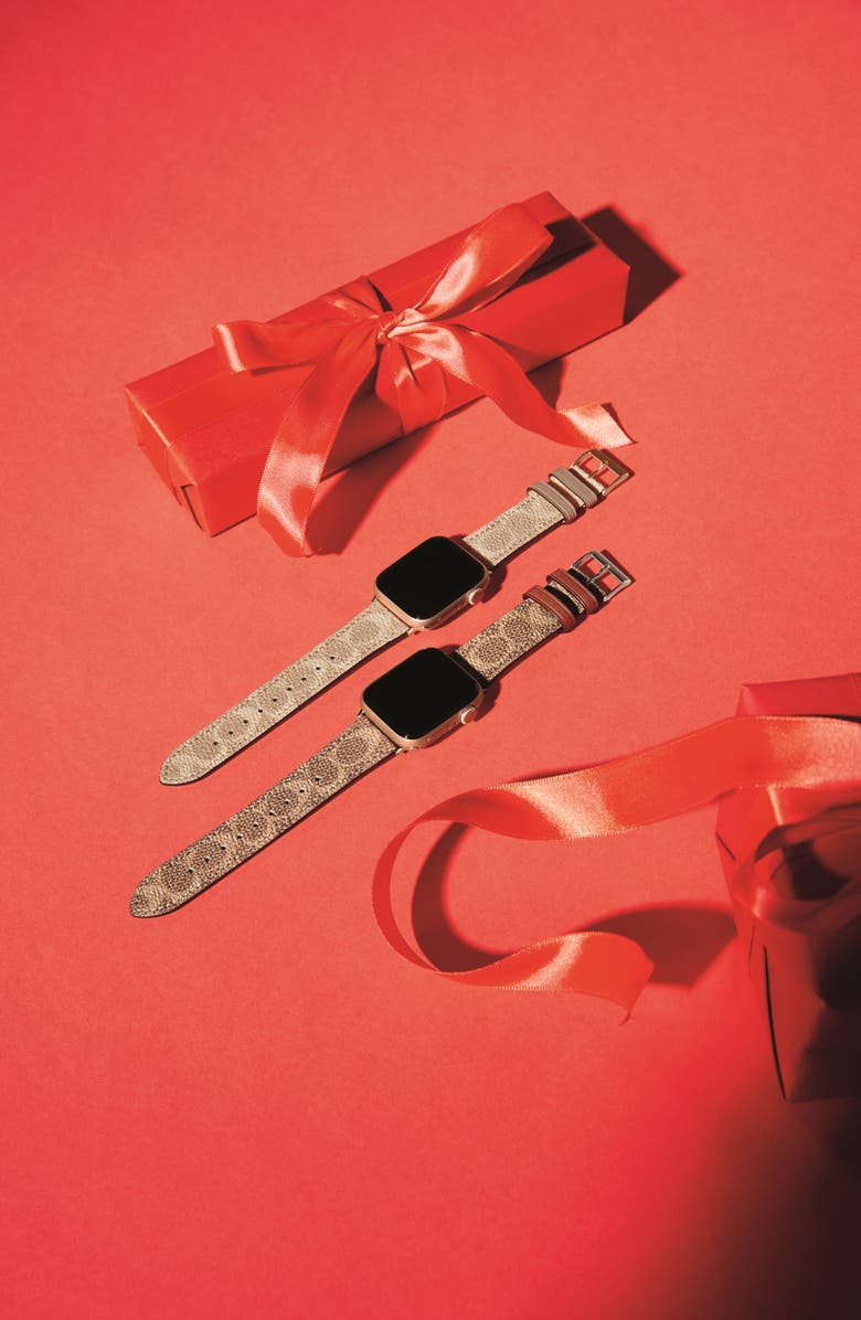 COACH Coated Canvas Apple Watch<sup>®</sup> Watchband, Alternate, color, Brown