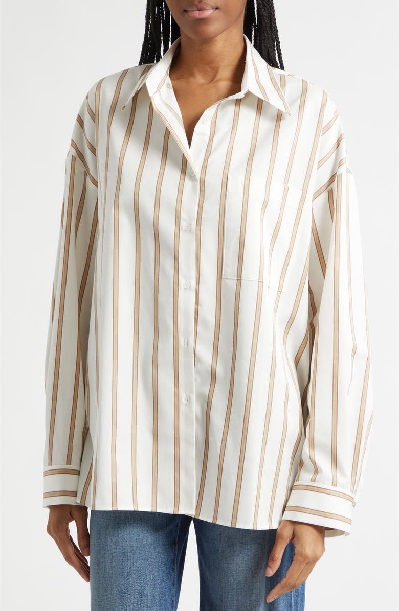 TWP Something Borrowed Stripe Cotton Button-Up Shirt, Alternate, color, White / Khaki