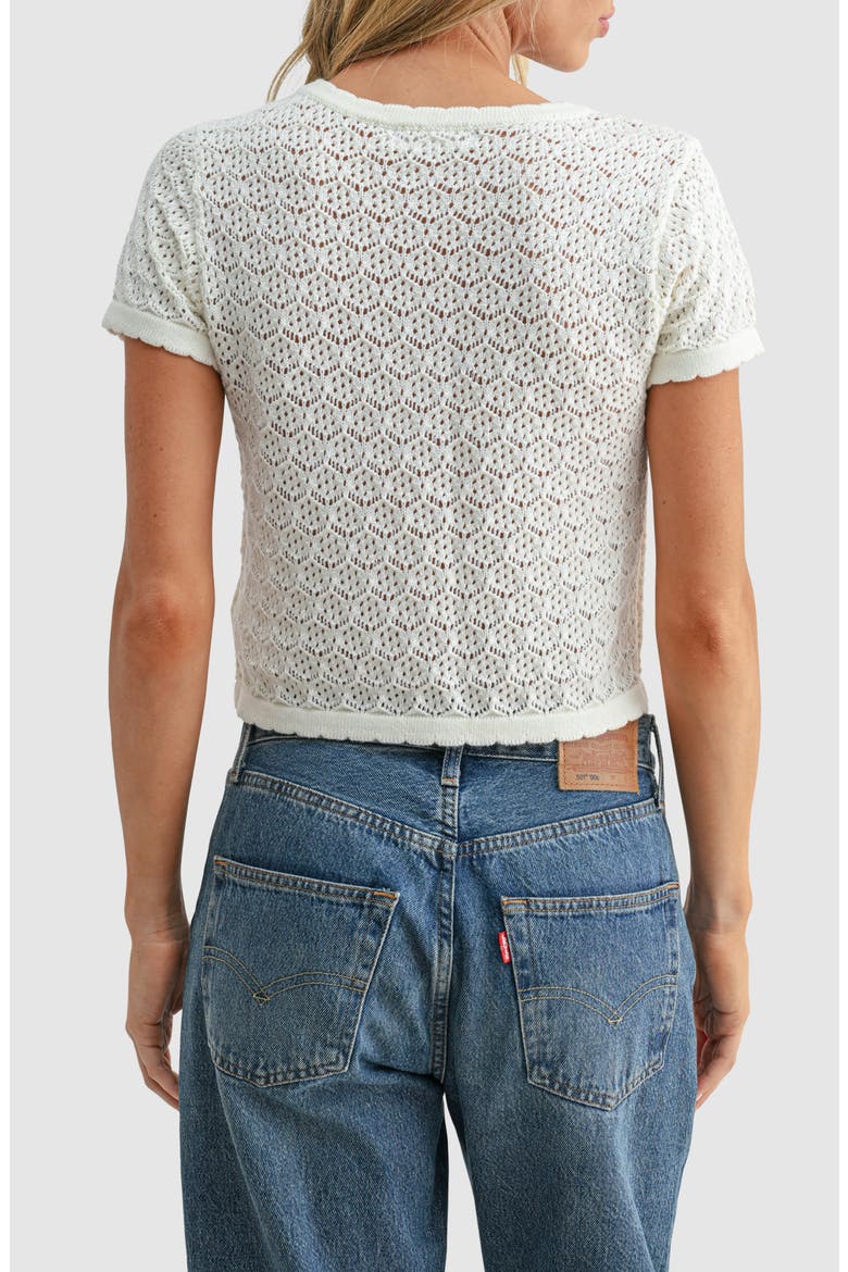 Pointelle Scallop Button-Up Shirt, Alternate, color, IVORY