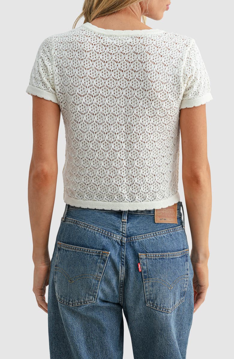 All in Favor Pointelle Scallop Button-Up Shirt, Alternate, color, Ivory