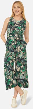 Yumi Sleeveless Leaf Print Culotte Jumpsuit