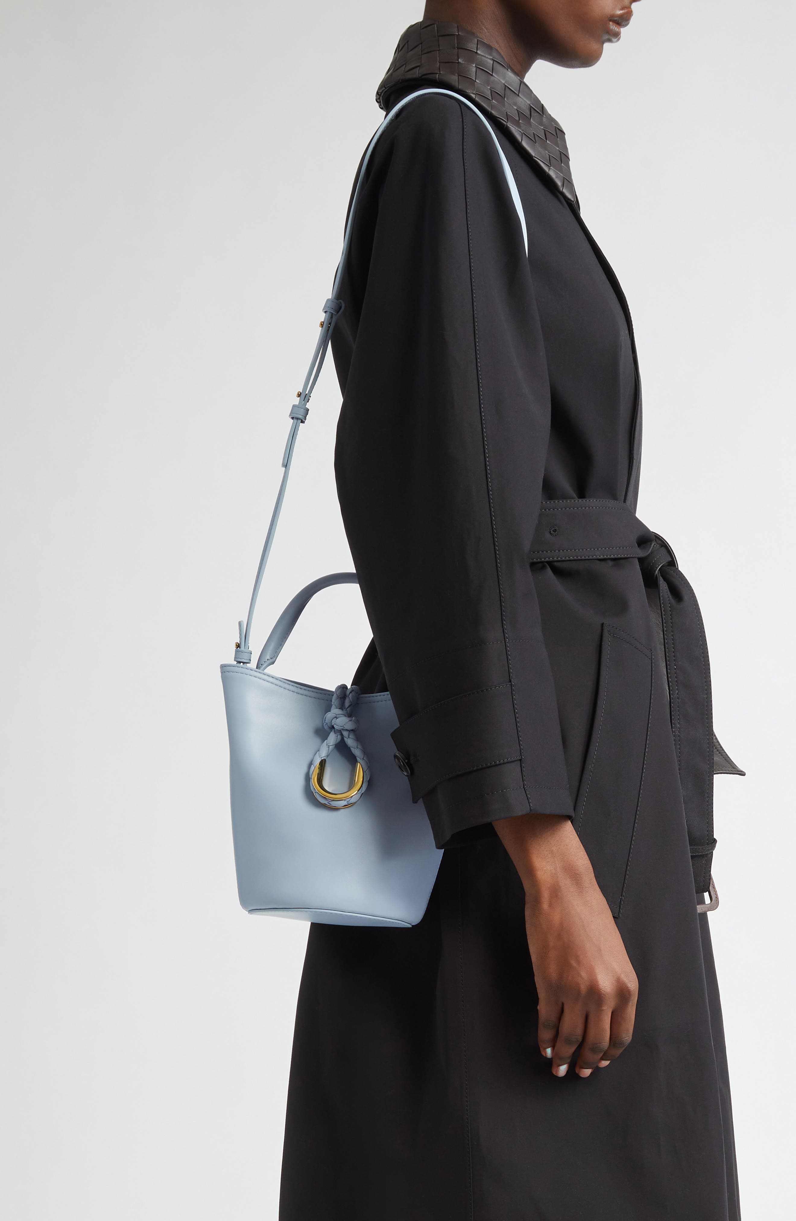 Bottega Veneta Mini Liberta Leather Bucket Bag, Alternate, color, 1441 Lunar-M Brass