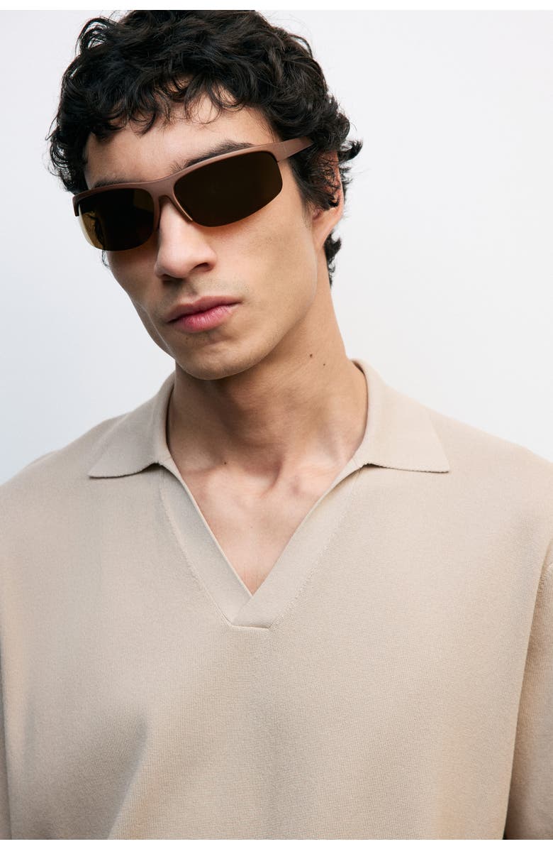 H&M Cooling Regular Fit Knitted Polo Shirt, Alternate, color, Light Beige