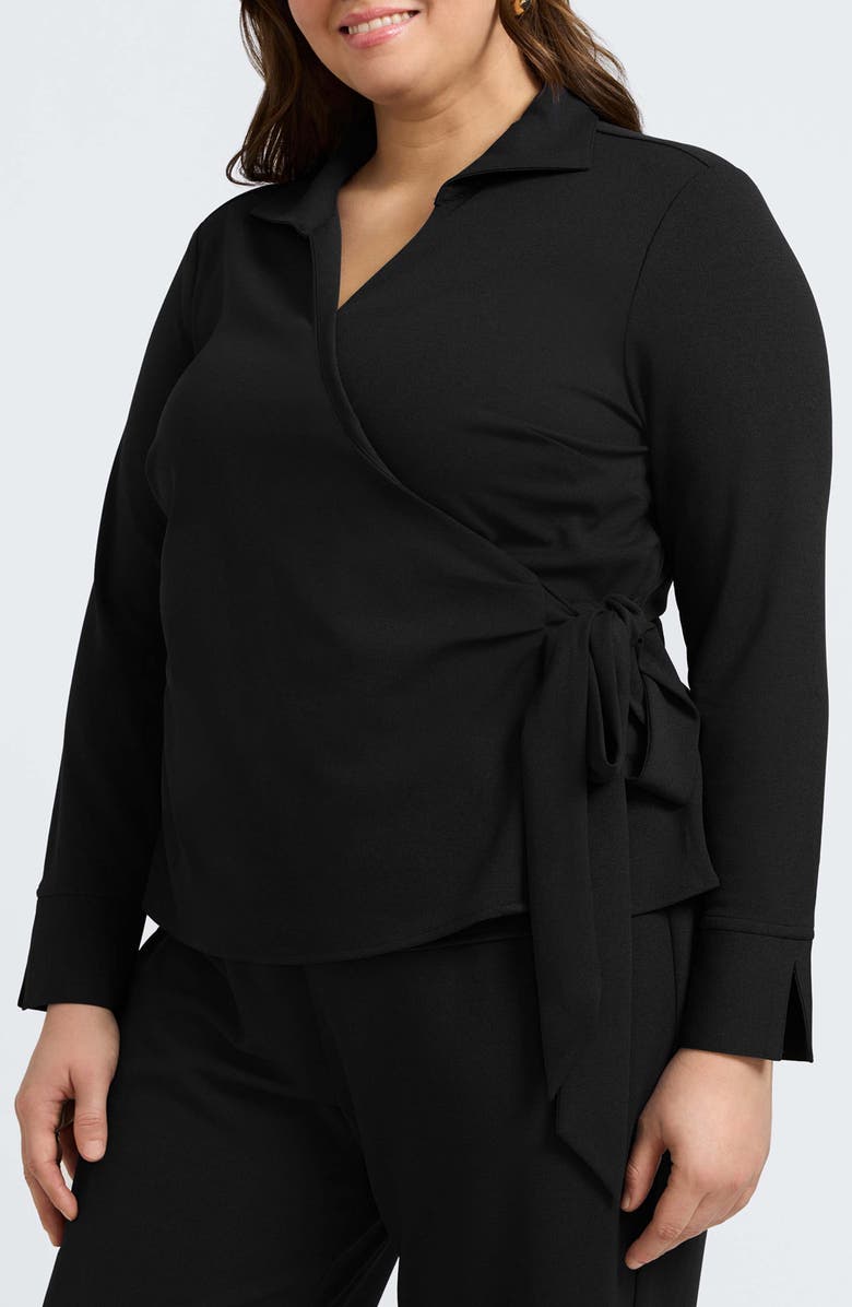Foxcroft Rosie Wrap Crepe Top, Main, color, Black