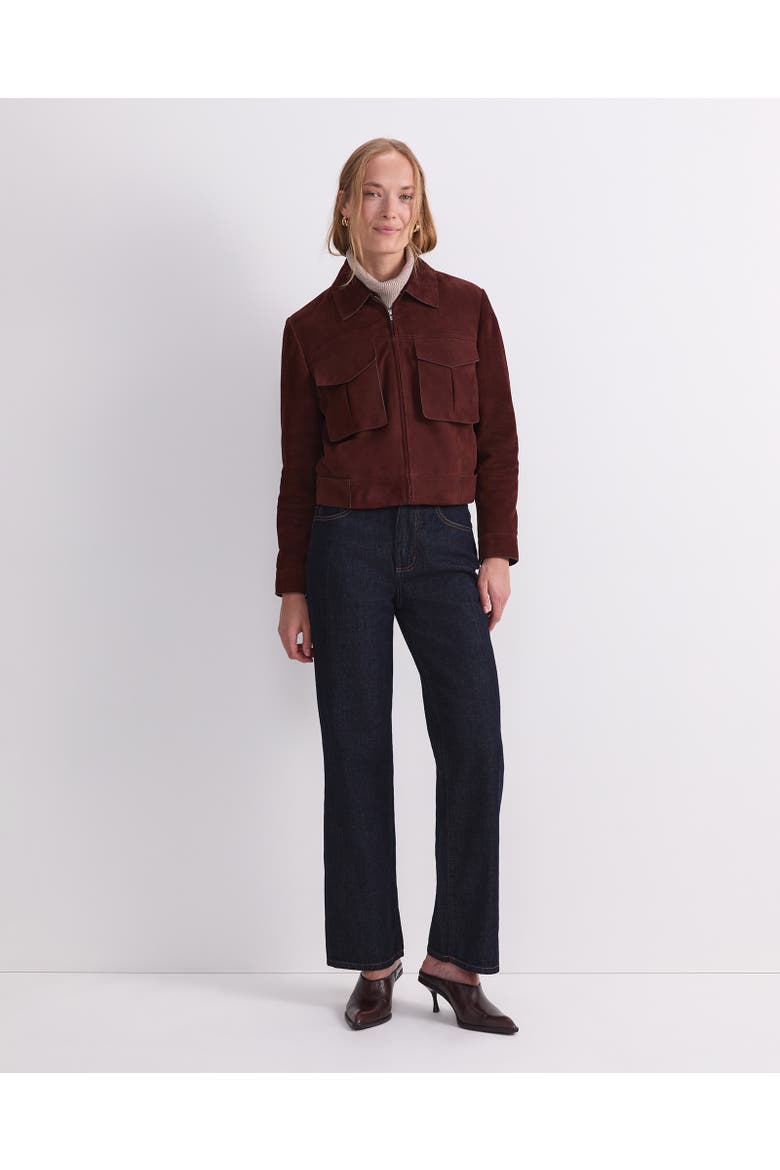 Lolita Suede Cropped Jacket, Main, color, Cognac