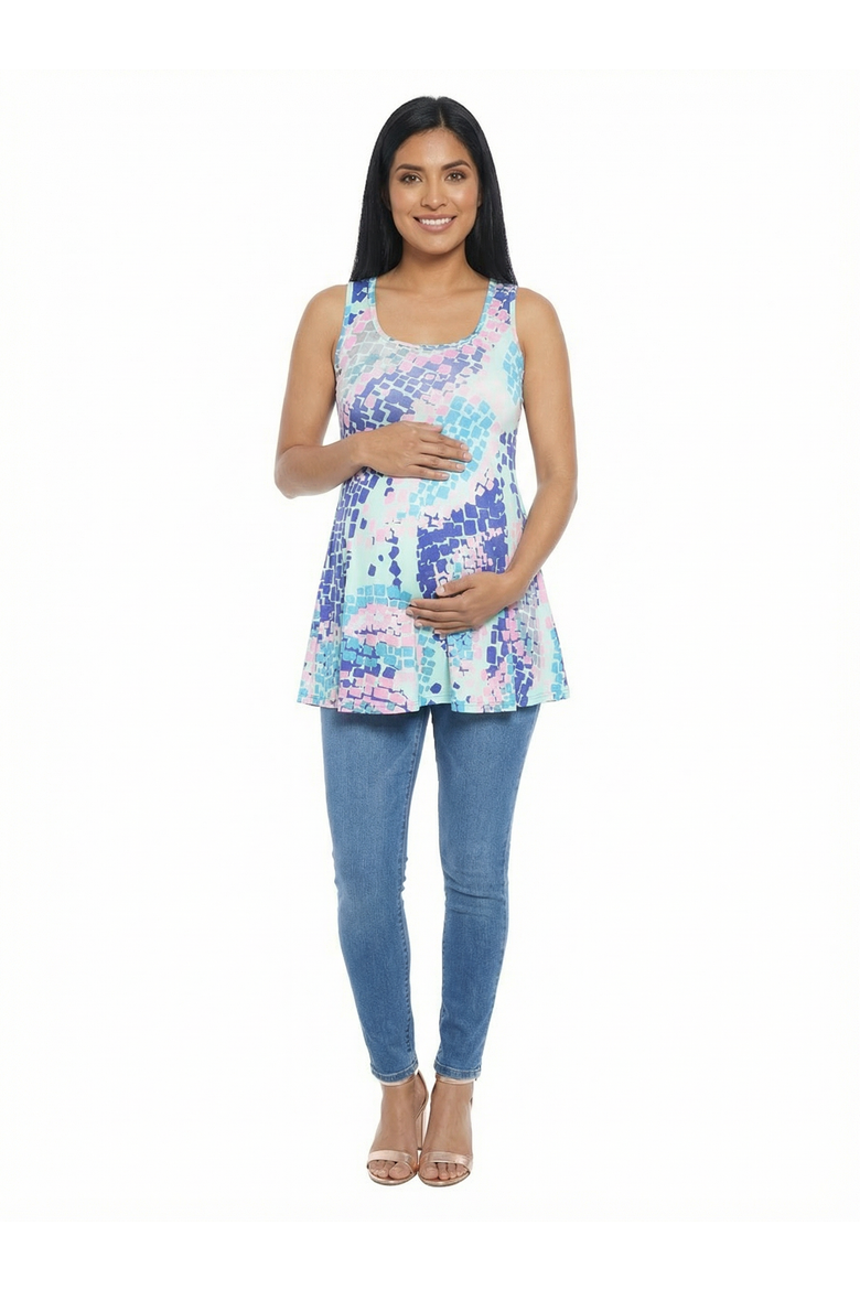 Matenity Abstract Scoop Neck Tunic Tank Top, Main, color, Blue Multi