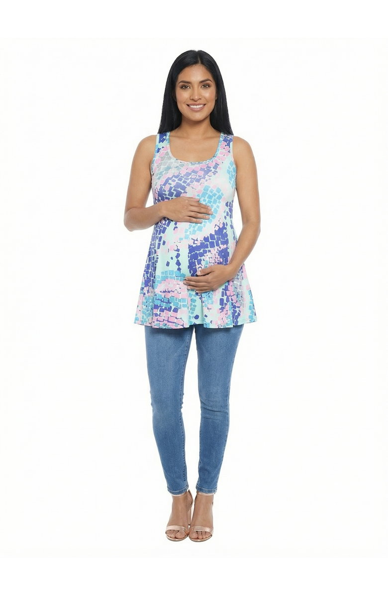 24seven Comfort Apparel Matenity Abstract Scoop Neck Tunic Tank Top, Main, color, Blue Multi