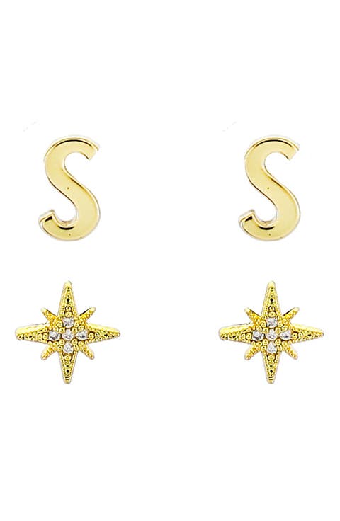 Initial Starburst Set of 2 Stud Earrings