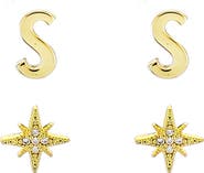 Panacea Initial Starburst Set of 2 Stud Earrings