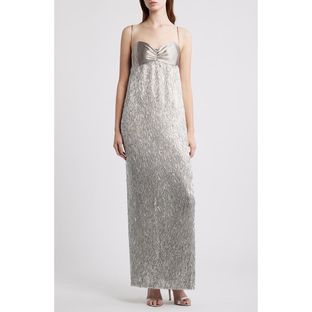 Black Halo Berri Sequin Gown In Silver