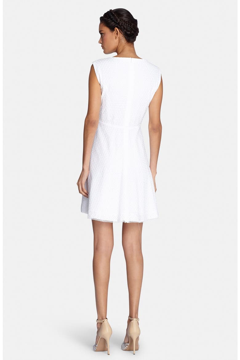 Textured Cotton Fit & Flare Dress, Alternate, color, WHITE