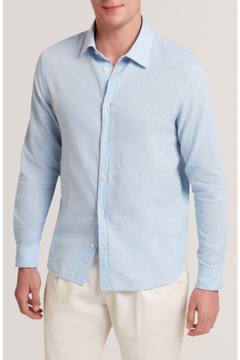 Prynn Regular Fit Linen & Cotton Button-Up Shirt, Main, color, LIGHT BLUE
